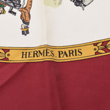 HERMES Hermes Care 90 La Promenade de Longchamps/Rons Chan White/Red Ladies Silk 100 % Scarf A Rank used Ginzo