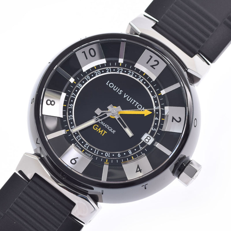 LOUIS VUITTON Louis Vuitton Tambourg Innbourg GMT Q113K Men's SS/Rubber Watch Automatic Black Dial A Rank used Ginzo