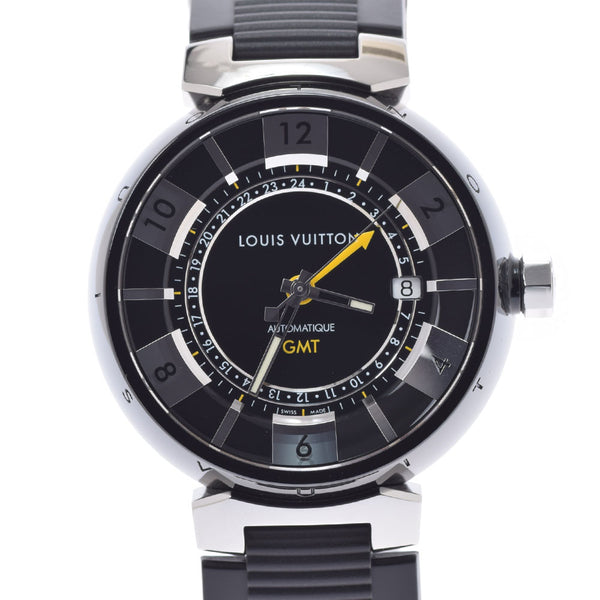 LOUIS VUITTON Louis Vuitton Tambourg Innbourg GMT Q113K Men's SS/Rubber Watch Automatic Black Dial A Rank used Ginzo