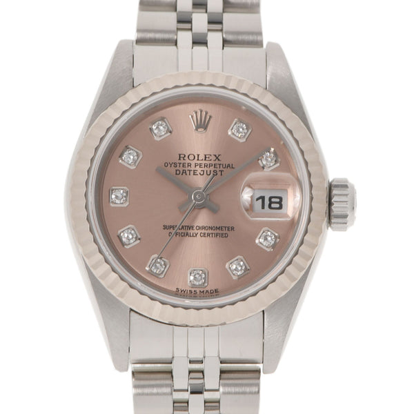 ROLEX Rolex Datejust 10P Diamond 79174G Ladies SS/WG Watch Automatic Pink Dial A Rank Used Ginzo