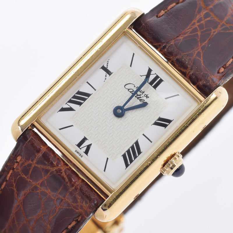 Cartier Cartier Must Tank W1009554 Boys GP/Leather Watch Quartz White Dial AB Rank Used Ginzo