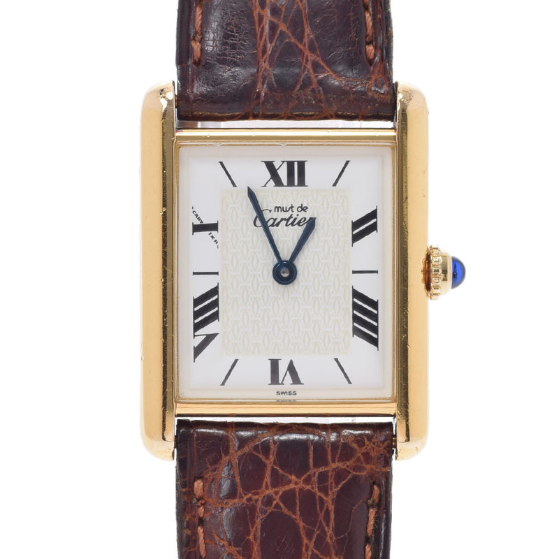 Cartier Cartier Must Tank W1009554 Boys GP/Leather Watch Quartz White Dial AB Rank Used Ginzo