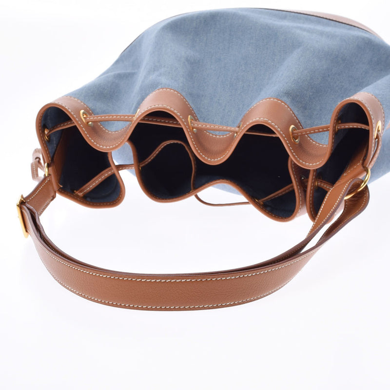 HERMES エルメス マーケットPM ブルー ゴールド ○Z刻印(1996年頃) レディース デニム ヴォーガリバー ショルダーバッグ Aランク 中古 銀蔵