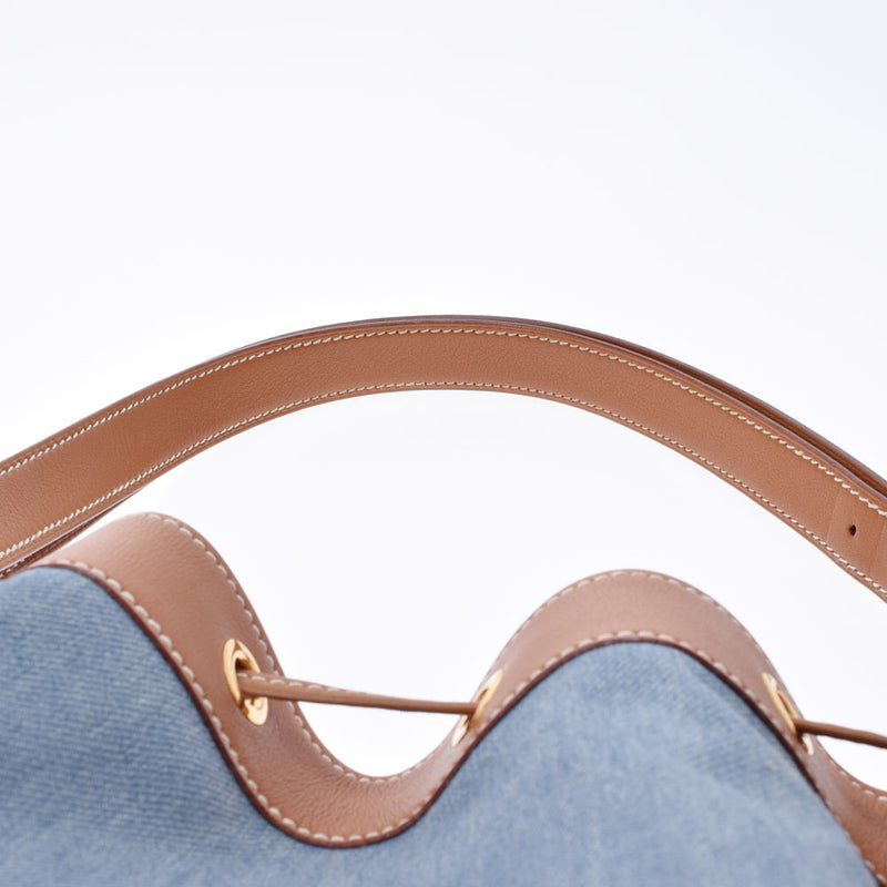 HERMES エルメス マーケットPM ブルー ゴールド ○Z刻印(1996年頃) レディース デニム ヴォーガリバー ショルダーバッグ Aランク 中古 銀蔵