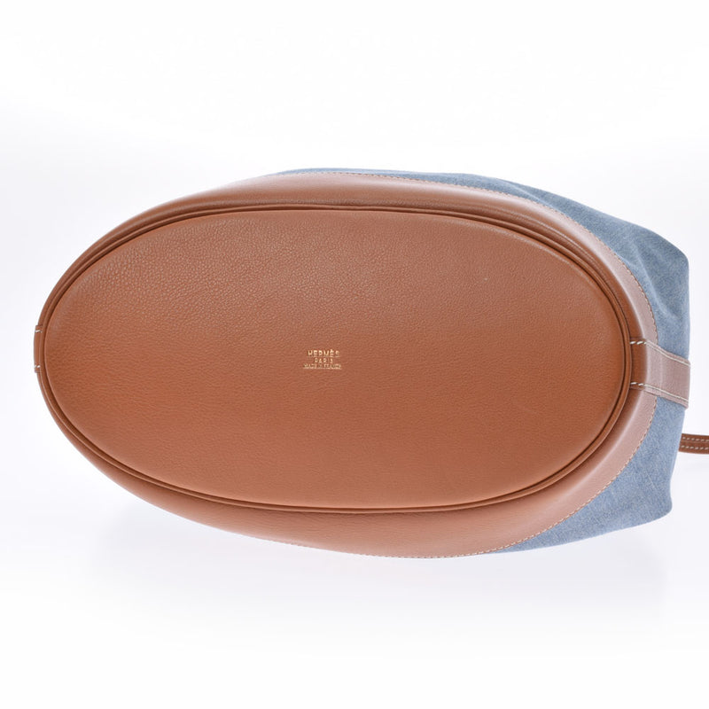 HERMES エルメス マーケットPM ブルー ゴールド ○Z刻印(1996年頃) レディース デニム ヴォーガリバー ショルダーバッグ Aランク 中古 銀蔵