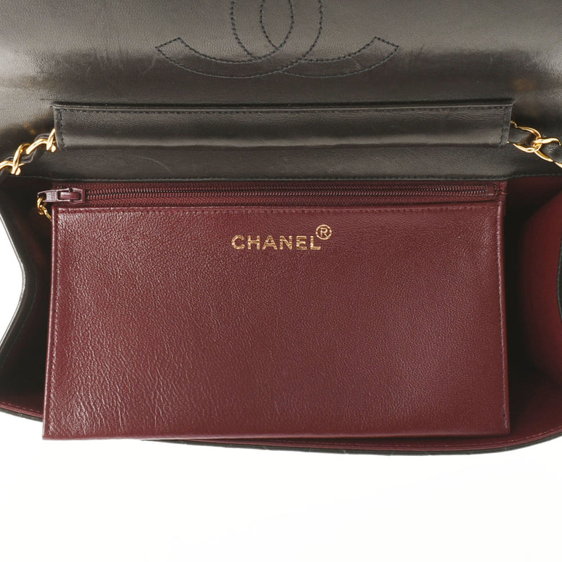 CHANEL Chanel Chain Shoulder Push Rock Black Gold Bracket Ladies Ram Skin Shoulder Bag AB Rank Used Ginzo