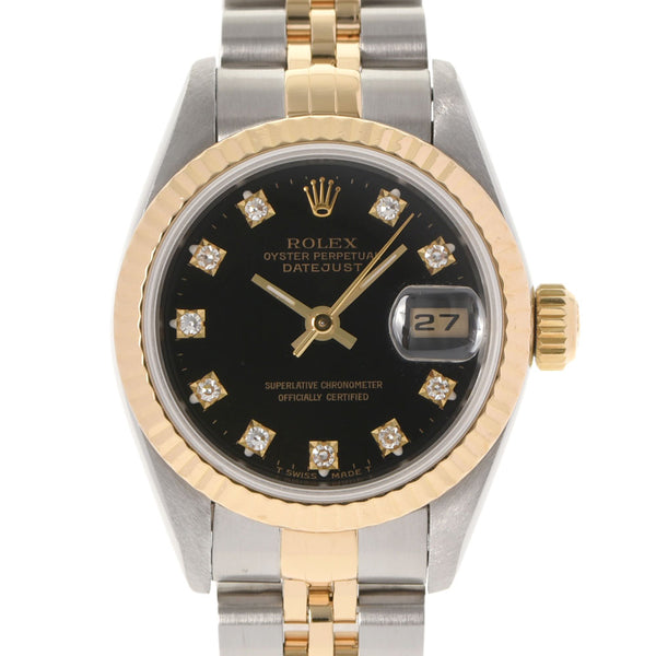 ROLEX ロレックス デイトジャスト 10Pダイヤ 69173G レディース YG/SS 腕時計 自動巻き 黒文字盤 Aランク 中古 銀蔵