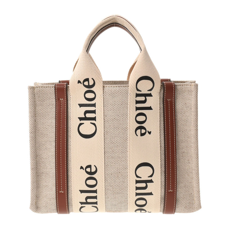 Chloe Chloe Woody小手提袋茶/米色女士帆布/皮革手提包
