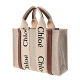 Chloe Chloe Woody Small Tote Tea/Beige Ladies Canvas/Leather Handbag A Rank used Ginzo