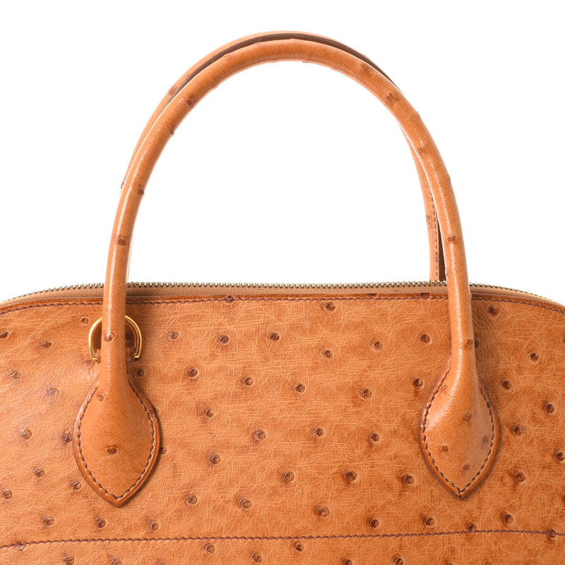 HERMES エルメス ボリード37  チェスナッツ ゴールド金具 □F刻印(2002年頃) レディース  オーストリッチ ハンドバッグ ABランク 中古 銀蔵