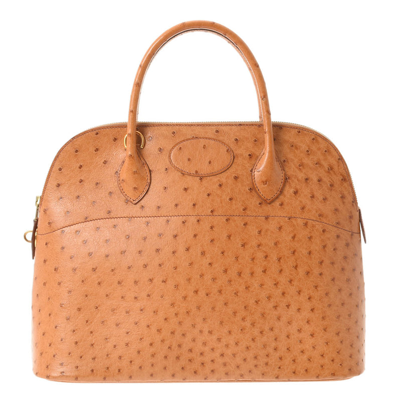 HERMES エルメス ボリード37  チェスナッツ ゴールド金具 □F刻印(2002年頃) レディース  オーストリッチ ハンドバッグ ABランク 中古 銀蔵