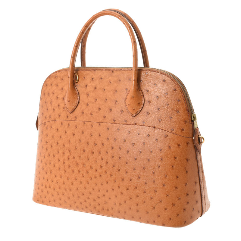 HERMES エルメス ボリード37  チェスナッツ ゴールド金具 □F刻印(2002年頃) レディース  オーストリッチ ハンドバッグ ABランク 中古 銀蔵