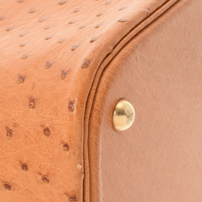 HERMES エルメス ボリード37  チェスナッツ ゴールド金具 □F刻印(2002年頃) レディース  オーストリッチ ハンドバッグ ABランク 中古 銀蔵