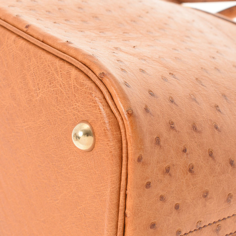 HERMES エルメス ボリード37  チェスナッツ ゴールド金具 □F刻印(2002年頃) レディース  オーストリッチ ハンドバッグ ABランク 中古 銀蔵