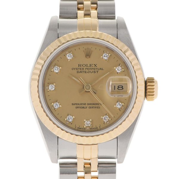 ROLEX ロレックス デイトジャスト 10Pダイヤ 69173G レディース YG/SS 腕時計 自動巻き 黒文字盤 Aランク 中古 銀蔵