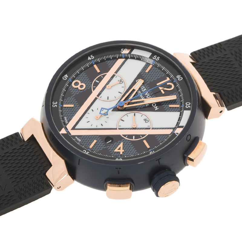 LOUIS VUITTON Louis Vuitton Tambul Otomatic Chrono Dami Dami Cobalt V Navy QA090Z Men's SS/PG/Rubber Watch Automatic winding Navy Dial A Rank used Ginzo