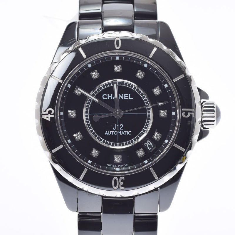 CHANEL Chanel J12 38mm 12P Diamond H1626 Men's Black Ceramic/SS Watch Automatic Black Dial A Rank used Ginzo