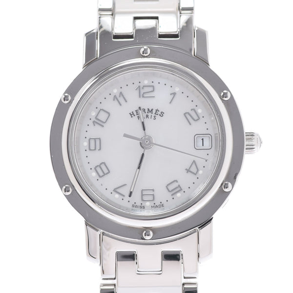 HERMES Hermes Clipper CL4.210 Ladies SS Watch Quartz White Shell Dial AB Rank Used Ginzo