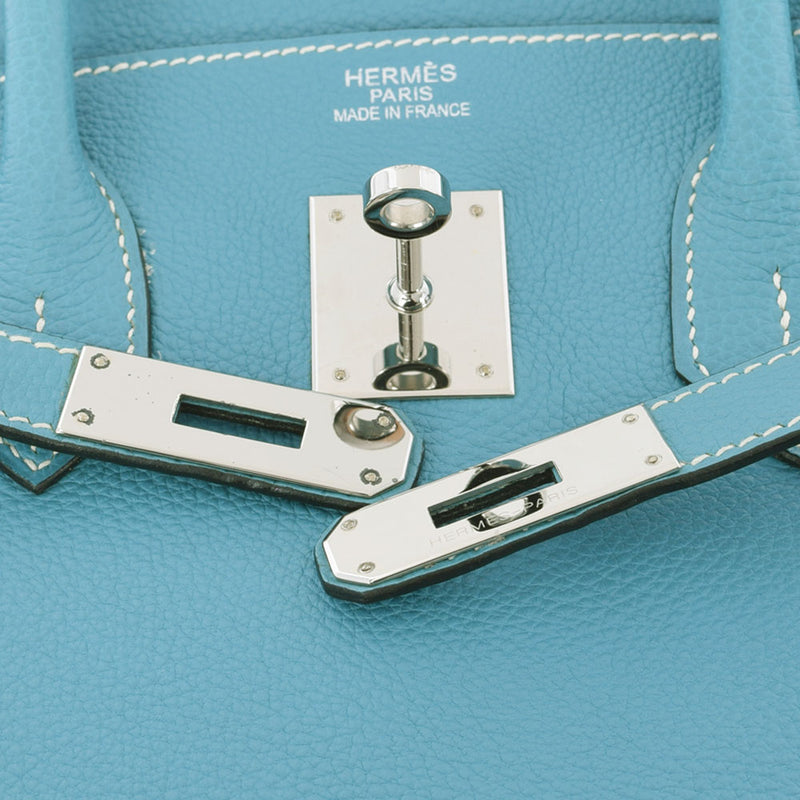 HERMES Hermes Birkin 35 Blue Jean Paladium Bracket □ J engraved (around 2006) Ladies Togo Handbag AB Rank Used Ginzo