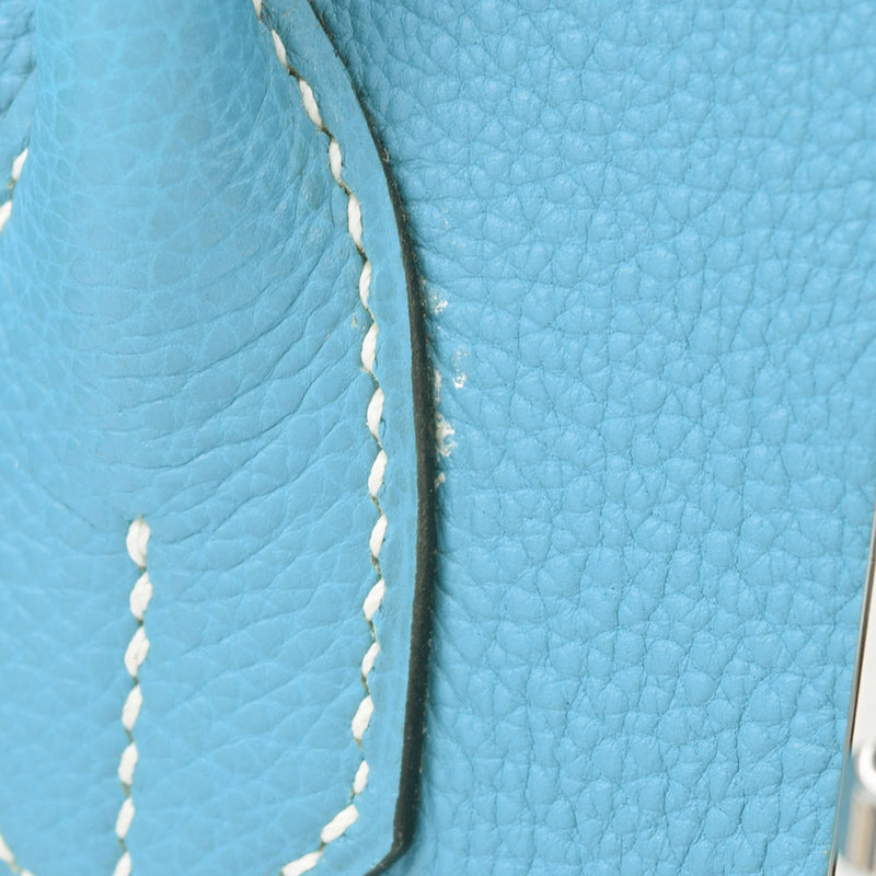 HERMES Hermes Birkin 35 Blue Jean Paladium Bracket □ J engraved (around 2006) Ladies Togo Handbag AB Rank Used Ginzo