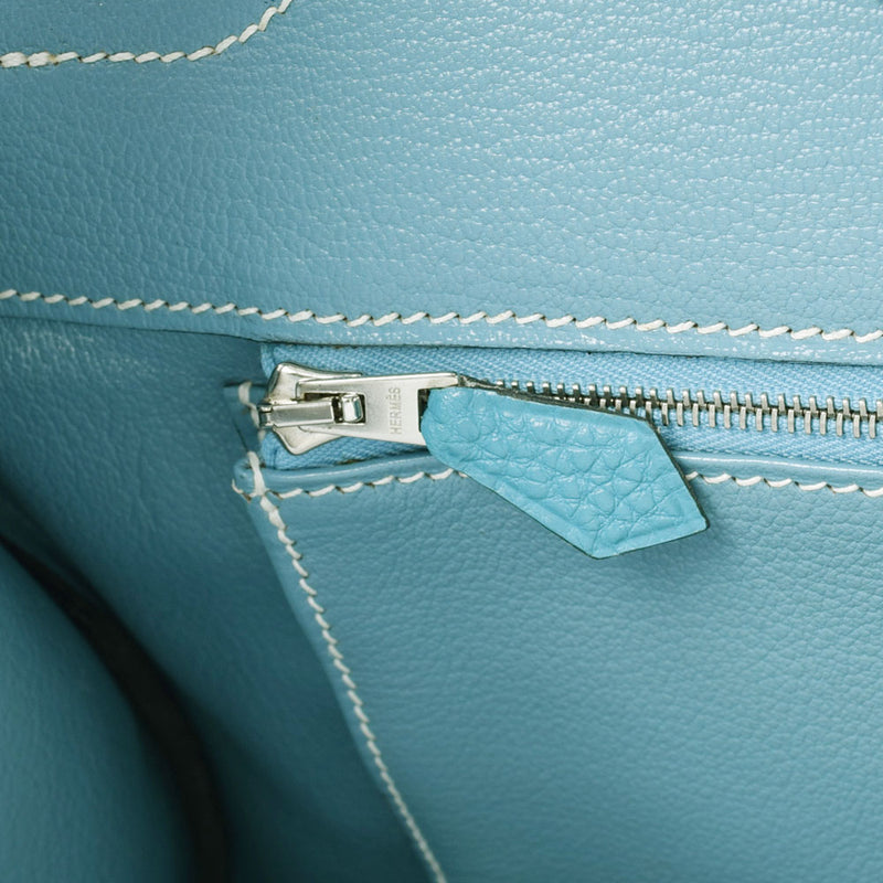 HERMES Hermes Birkin 35 Blue Jean Paladium Bracket □ J engraved (around 2006) Ladies Togo Handbag AB Rank Used Ginzo