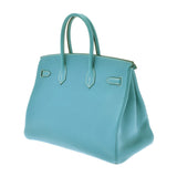 HERMES Hermes Birkin 35 Blue Jean Paladium Bracket □ J engraved (around 2006) Ladies Togo Handbag AB Rank Used Ginzo