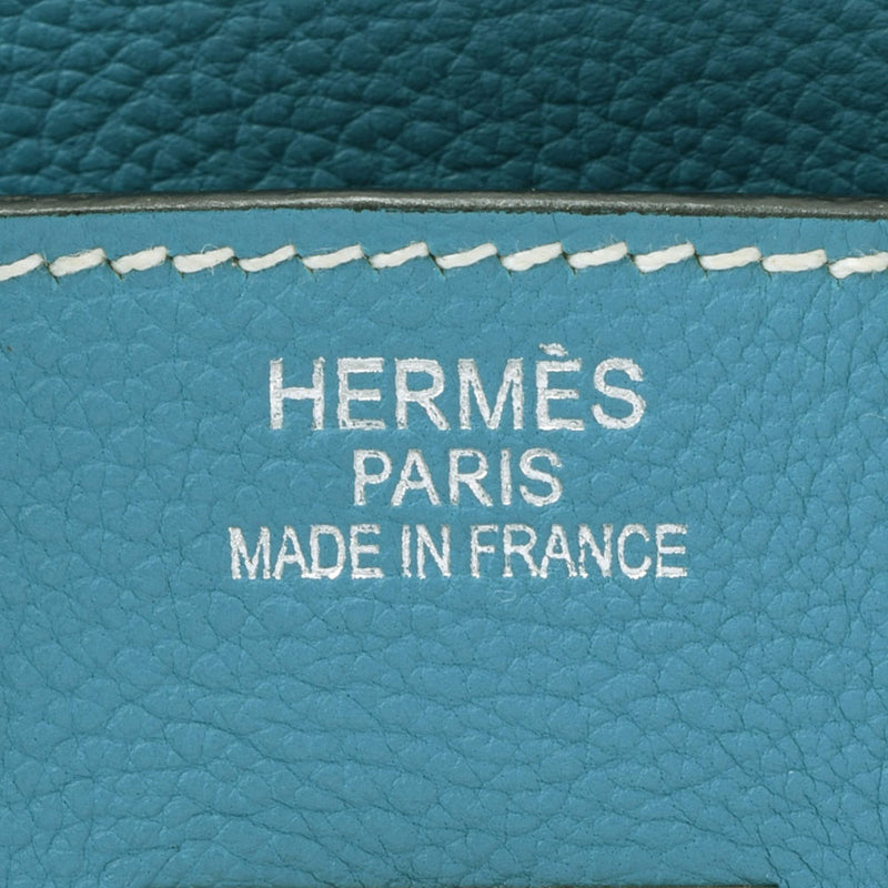 HERMES Hermes Birkin 35 Blue Jean Paladium Bracket □ J engraved (around 2006) Ladies Togo Handbag AB Rank Used Ginzo