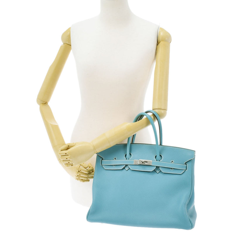 HERMES Hermes Birkin 35 Blue Jean Paladium Bracket □ J engraved (around 2006) Ladies Togo Handbag AB Rank Used Ginzo