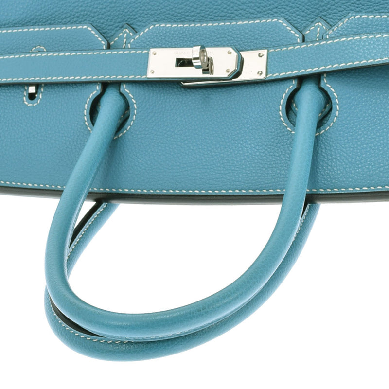 HERMES Hermes Birkin 35 Blue Jean Paladium Bracket □ J engraved (around 2006) Ladies Togo Handbag AB Rank Used Ginzo