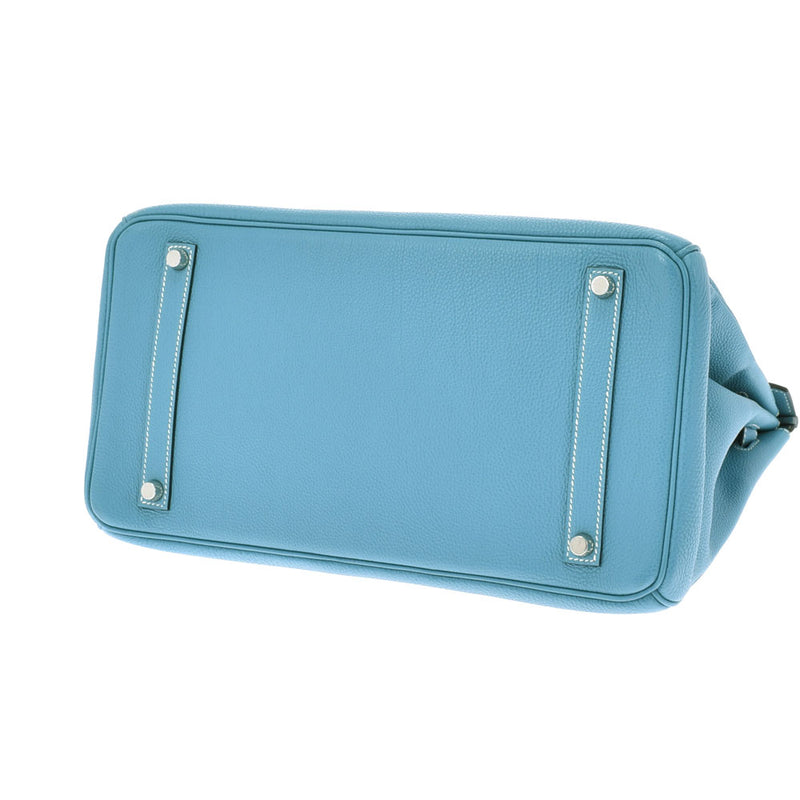 HERMES Hermes Birkin 35 Blue Jean Paladium Bracket □ J engraved (around 2006) Ladies Togo Handbag AB Rank Used Ginzo