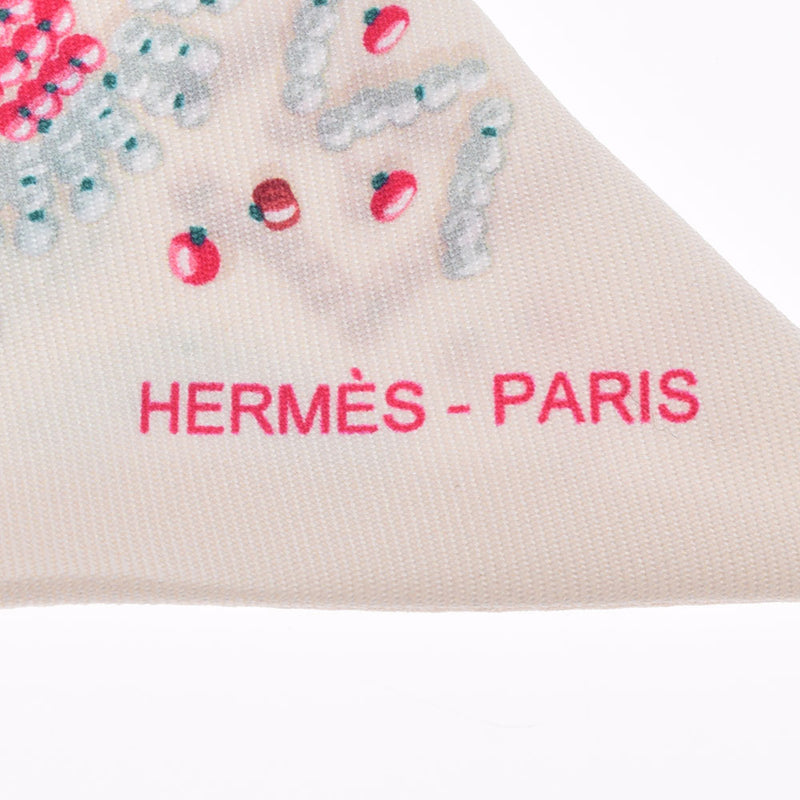 HERMES Hermes twilly beads pattern Kelly amperle/Kelly Enperle Ivory Ladies Silk 100 % Scarf A ranked Ginzo