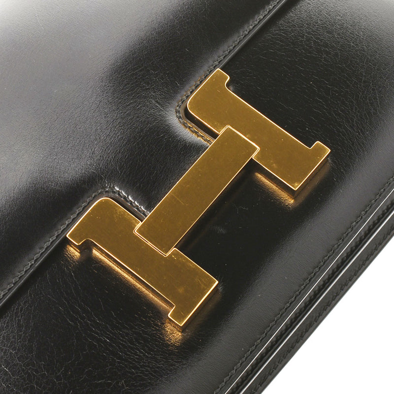 HERMES Hermes Constance 23 Black Gold Bracket ○ H engraved (around 1978) Ladies BOX Calf Shoulder Bag A Rank used Ginzo