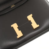 HERMES Hermes Constance 23 Black Gold Bracket ○ H engraved (around 1978) Ladies BOX Calf Shoulder Bag A Rank used Ginzo
