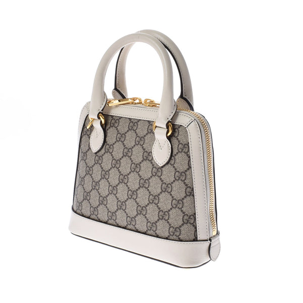 Gucci Gucci软管位1955 Mini Top Hardle 2way Beige/White 640716女士GG Sprem帆布手袋二手Ginzo