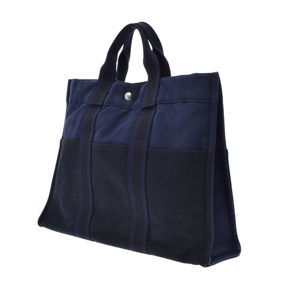 HERMES Hermes Fooltu MM Navy/Black Unisex Canvas Tote Bag A Rank used Ginzo