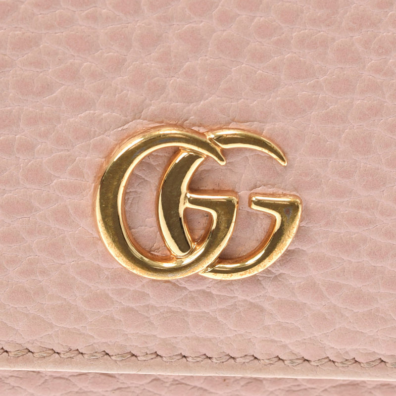 Gucci Gucci GG Malmont紧凑型钱包粉红色金支架474746女士小牛折叠折叠钱包ab rank used二