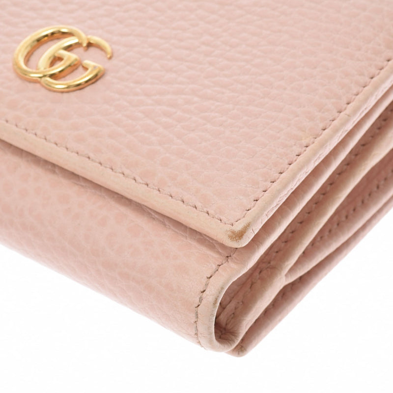 Gucci Gucci GG Malmont紧凑型钱包粉红色金支架474746女士小牛折叠折叠钱包ab rank used二
