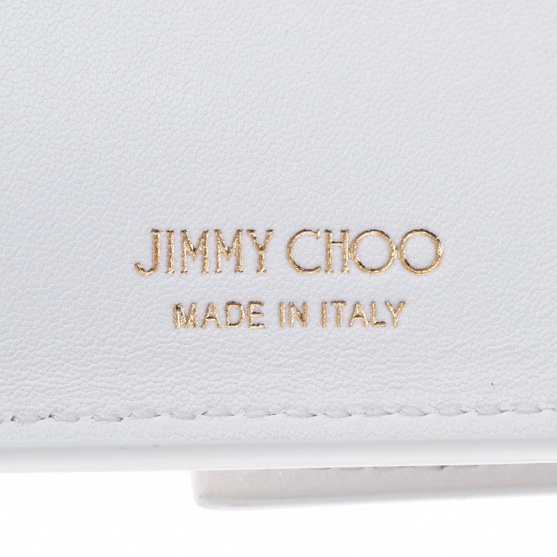 JIMMY CHOO ジミーチュウ Wホック財布 スタッズ 白 レディース レザー 二つ折り財布 Aランク 中古 銀蔵