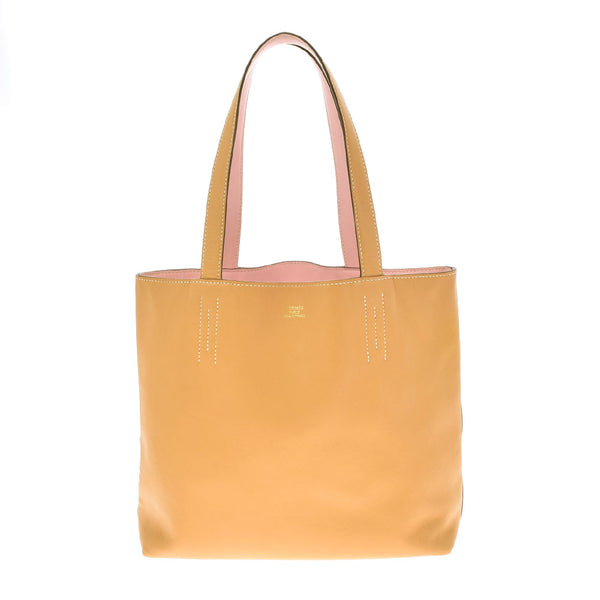 HERMES Hermes Dubble Sense 36 Reversible Curry/Rose Sakura X engraved (around 2016) Unisex Vo Sickim Tote Bag AB Rank Used Ginzo