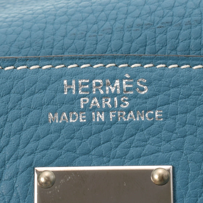 HERMES HERMES HERMES KELLY 50 BLUE JEAN SIRVER BRACKET□H -GENGRAVED（2004年左右）Munise Toryon Lemance Handbag AB级使用Ginzo