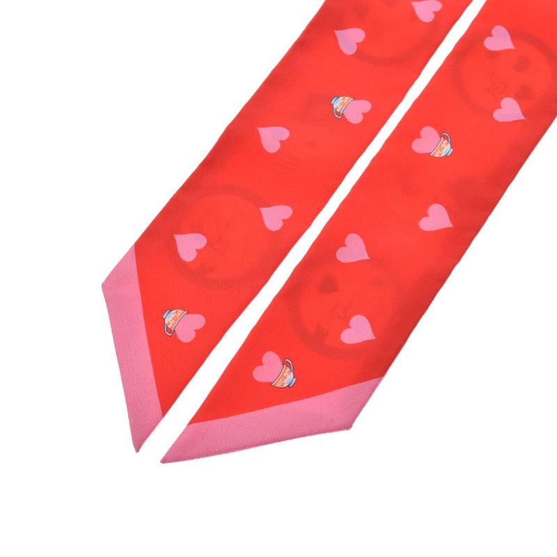 Hermes Tea TEA TIME/Time Heart New Tag Red Ladies Scarf HERMES