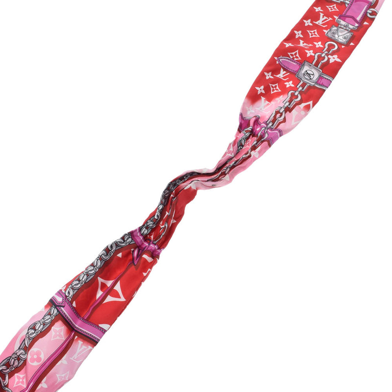 路易威顿路易·维顿bando字母组合粉红色/红色M76103女士丝绸100％围巾AB级使用Ginzo
