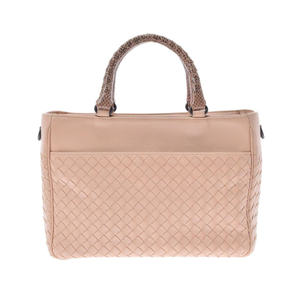 BOTTEGAVENETA ボッテガヴェネタ イントレチャート 2WAY サーモンピンク メンズ ラムスキン パイソン ハンドバッグ ABランク 中古 銀蔵