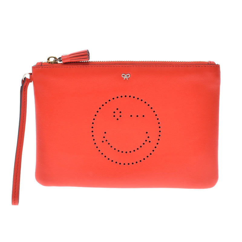 Anya Hindmarch Anya Hind March Red Ladies Calf Clutch Bag A Rank used Ginzo