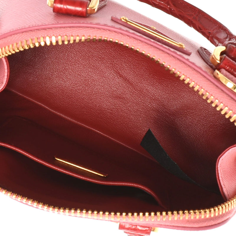 PRADA Prada Mini Shoulder Bag 2WAY Pink/Red Gold Bracket 1BH851 Ladies Safiano/Croco Handbag A Rank Used Ginzo