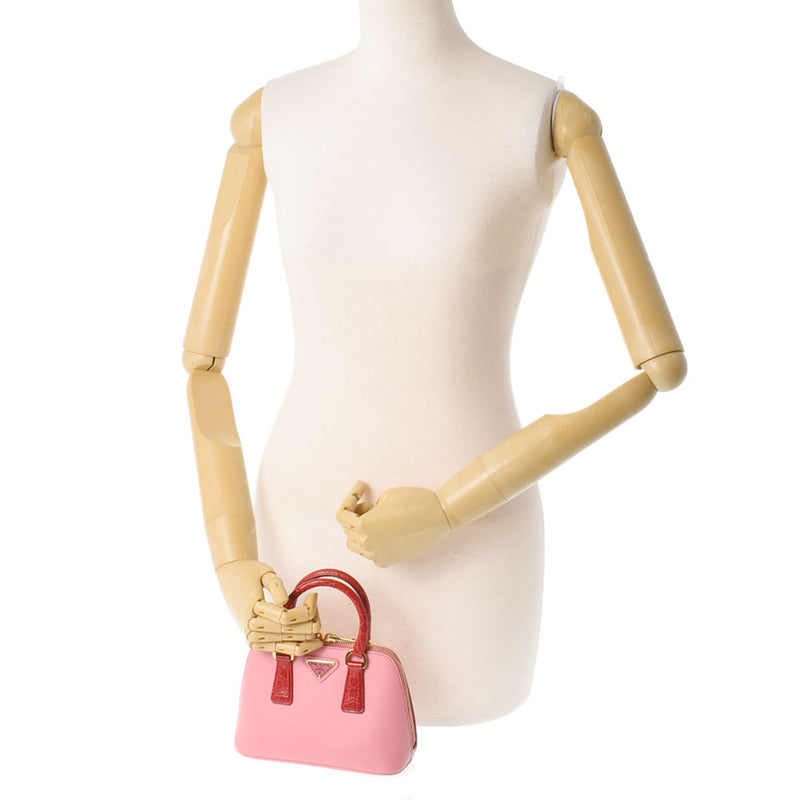 PRADA Prada Mini Shoulder Bag 2WAY Pink/Red Gold Bracket 1BH851 Ladies Safiano/Croco Handbag A Rank Used Ginzo