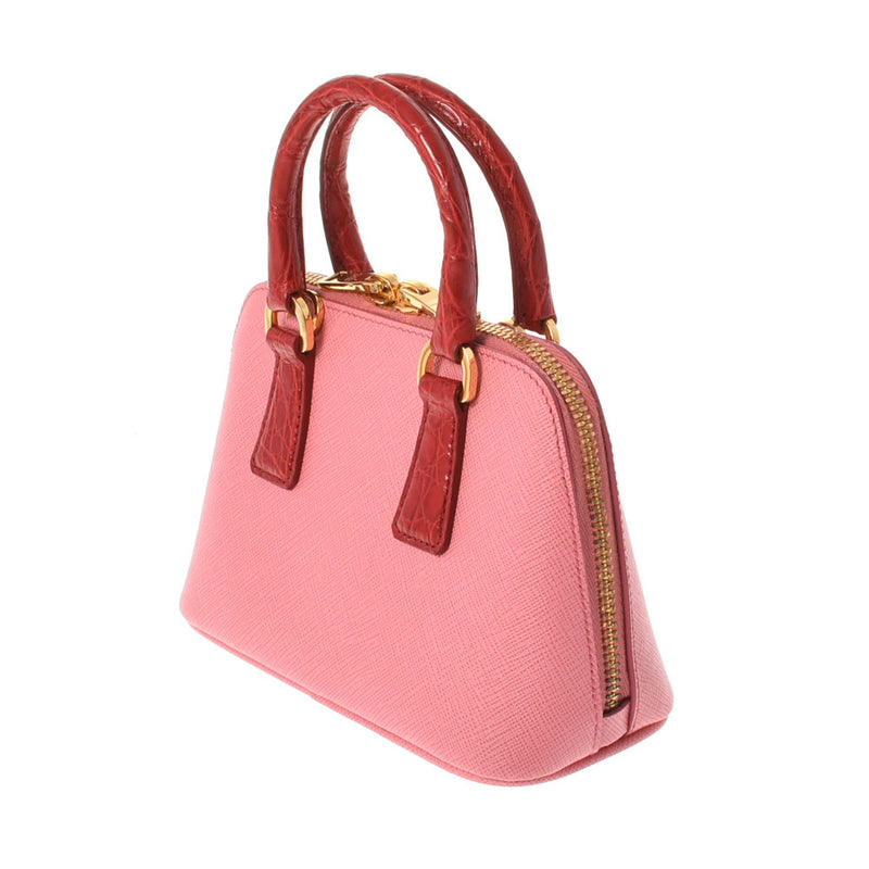 PRADA Prada Mini Shoulder Bag 2WAY Pink/Red Gold Bracket 1BH851 Ladies Safiano/Croco Handbag A Rank Used Ginzo