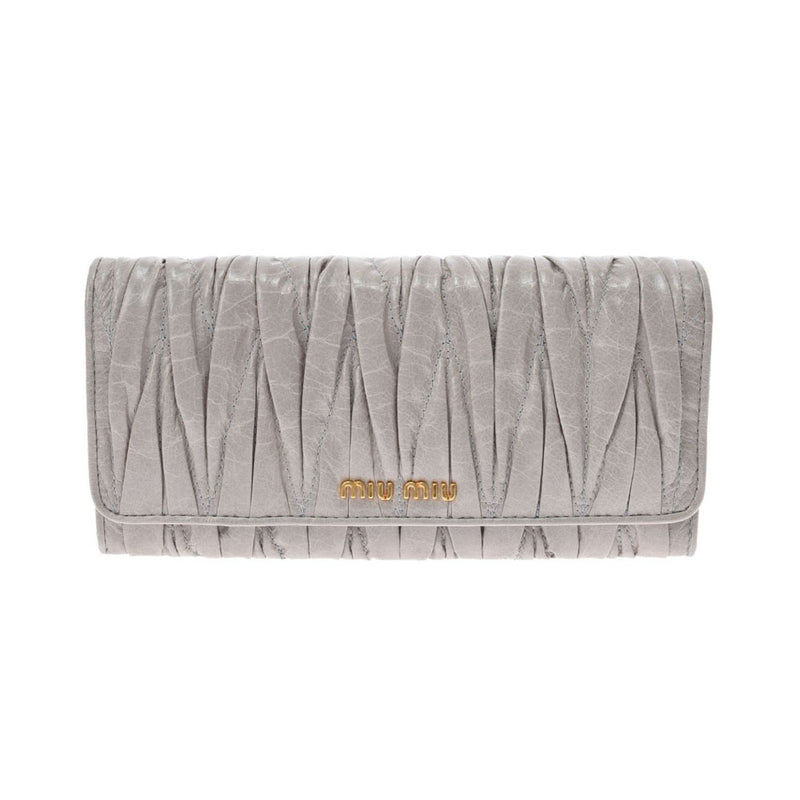 MIUMIU Miu Miu Materasse Long Wallet Gray Gold Bracket Ladies Calf Long Wallet A Rank used Ginzo