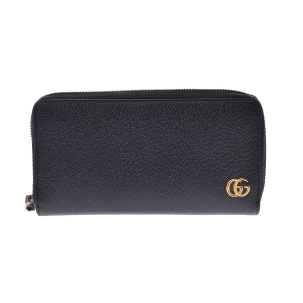 Gucci Gucci GG Marmont圆形紧固件长钱包黑色金支架428736男女Calf Calf Long Wallet AB Rank Rank使用Ginzo