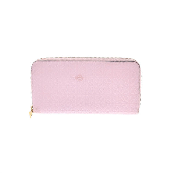 LOEWE Loewe Anagram Round Fastener Light Pink Ladies Calf Long Wallet B Rank Used Ginzo